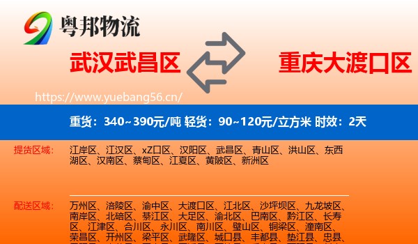 武汉武昌区到大渡口区物流专线名片