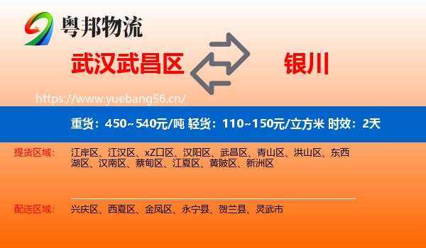 武汉武昌区到银川物流专线名片