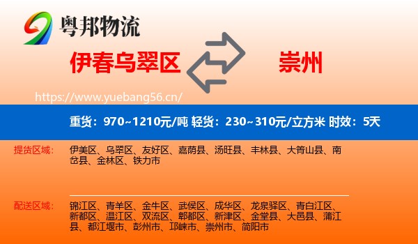 伊春乌翠区到崇州市物流专线名片