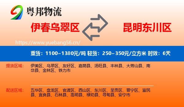 伊春乌翠区到东川区物流专线名片