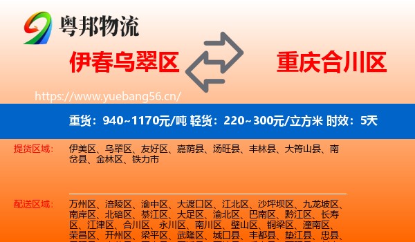伊春乌翠区到合川区物流专线名片