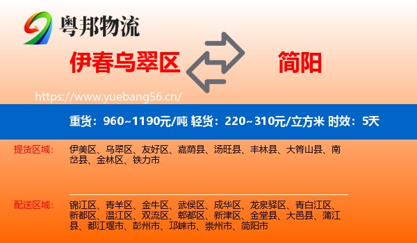 伊春乌翠区到简阳市物流专线名片