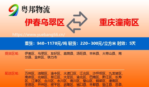 伊春乌翠区到潼南区物流专线名片