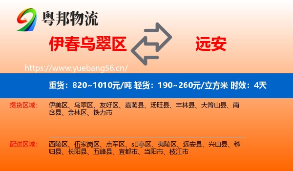 伊春乌翠区到远安县物流专线名片