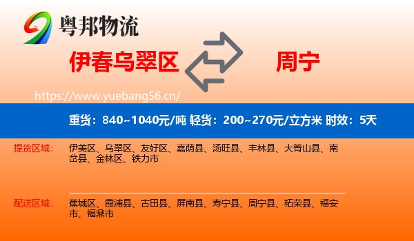 伊春乌翠区到周宁县物流 伊春乌翠区到周宁县物流专线名片