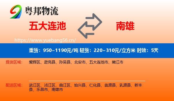 五大连池到南雄市物流专线名片