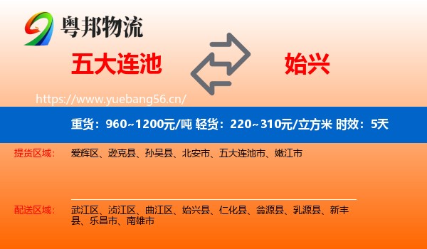 五大连池到始兴县物流专线名片