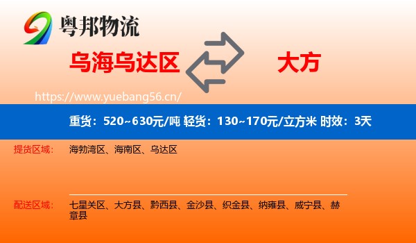 乌海乌达区到大方县物流专线名片