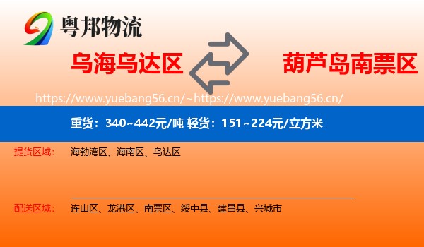 乌海乌达区到南票区物流