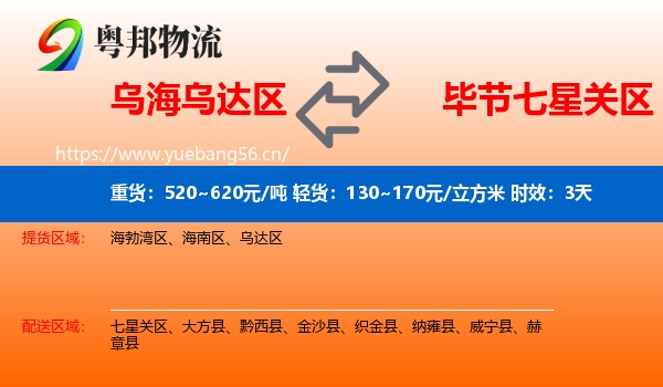 乌海乌达区到七星关区物流专线名片