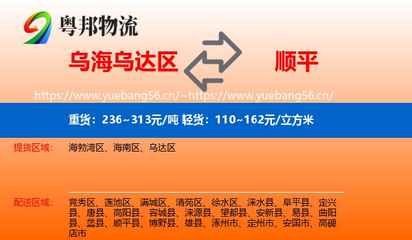 乌海乌达区到顺平县物流