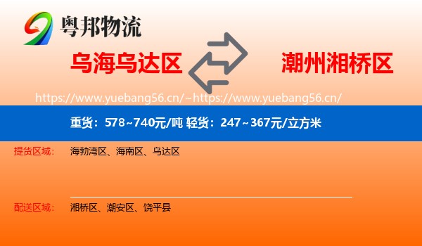 乌海乌达区到湘桥区物流
