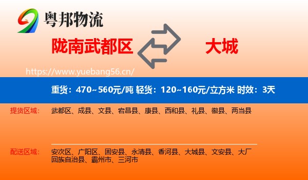 陇南武都区到大城县物流专线名片