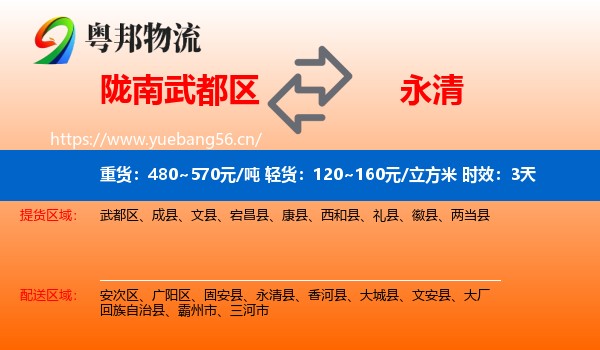 陇南武都区到永清县物流专线名片