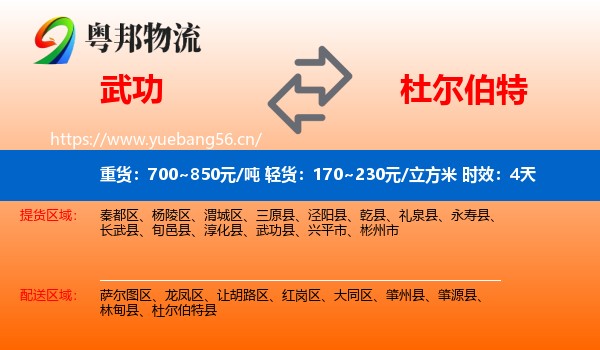 武功到杜尔伯特县物流专线名片