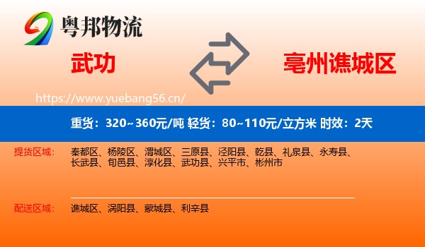 武功到谯城区物流专线名片