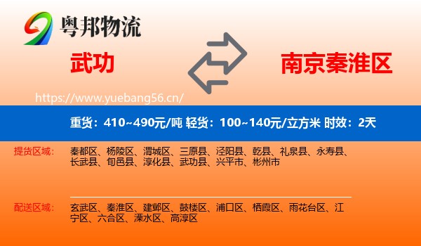 武功到秦淮区物流专线名片