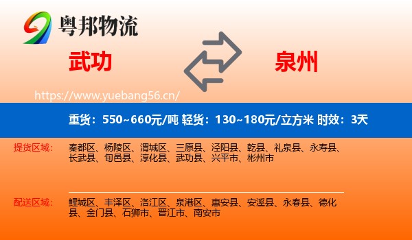 武功到泉州物流专线名片