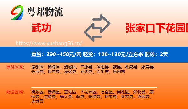 武功到下花园区物流专线名片