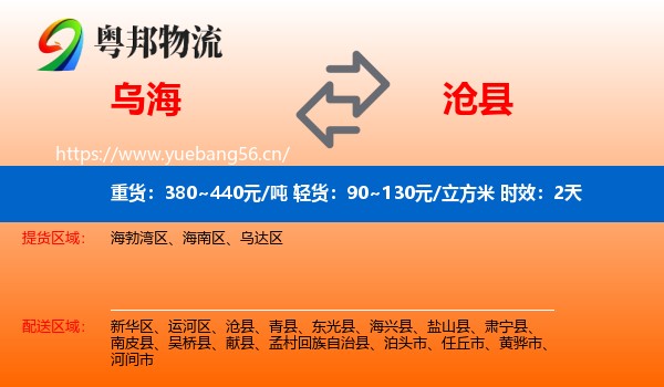 乌海到沧县物流专线名片