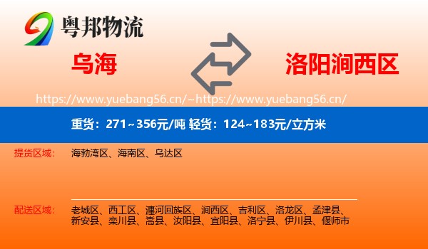 乌海到涧西区物流