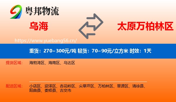 乌海到万柏林区物流专线名片