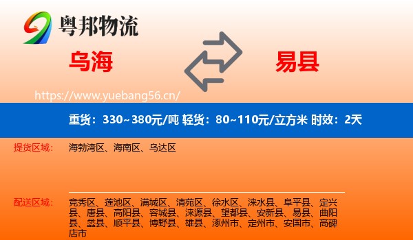 乌海到易县物流专线名片