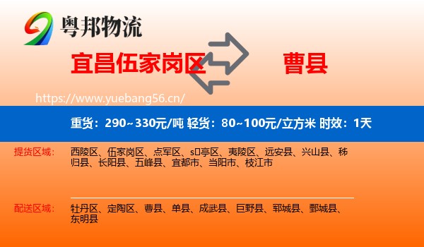 宜昌伍家岗区到曹县物流专线名片