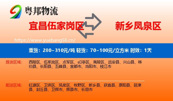 宜昌伍家岗区到凤泉区物流专线名片