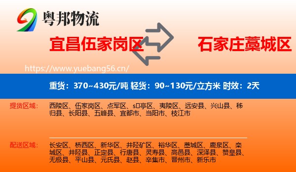 宜昌伍家岗区到藁城区物流专线名片