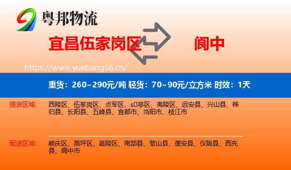 宜昌伍家岗区到阆中市物流专线名片