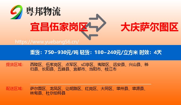 宜昌伍家岗区到萨尔图区物流专线名片