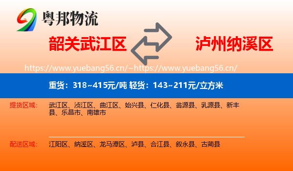 韶关武江区到纳溪区物流
