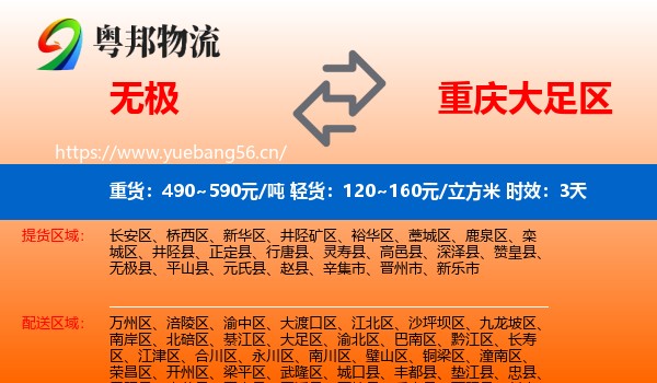 无极到大足区物流专线名片
