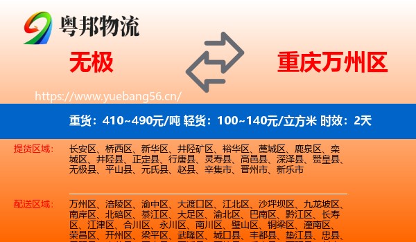 无极到万州区物流专线名片