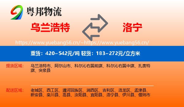 乌兰浩特到洛宁县物流