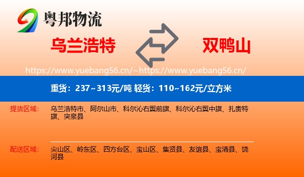乌兰浩特市到双鸭山物流专线
