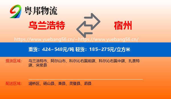 乌兰浩特市到宿州物流专线