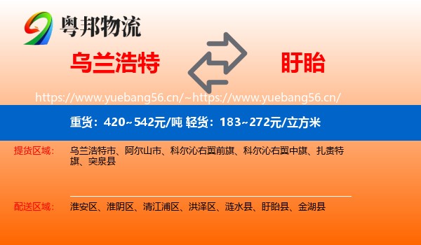 乌兰浩特到盱眙县物流