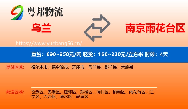 乌兰到雨花台区物流专线名片