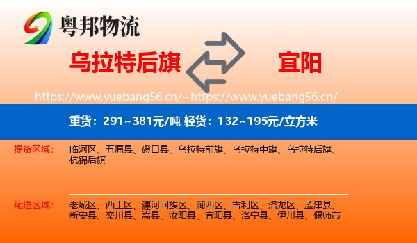 乌拉特后旗到宜阳县物流