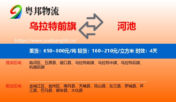 乌拉特前旗到河池物流专线名片