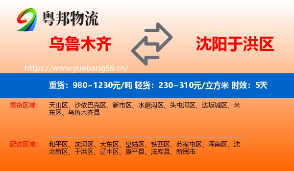 乌鲁木齐到于洪区物流专线名片