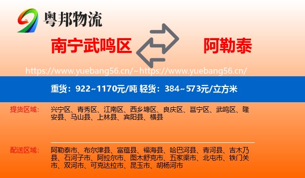 南宁武鸣区到阿勒泰物流