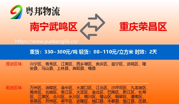 南宁武鸣区到荣昌区物流专线名片