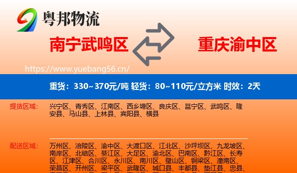 南宁武鸣区到渝中区物流专线名片