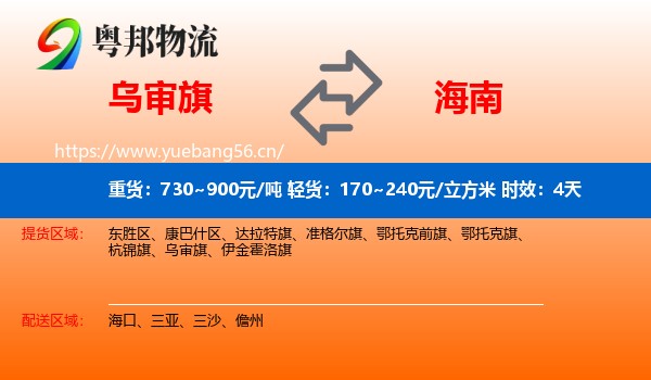 乌审旗到海南物流专线名片