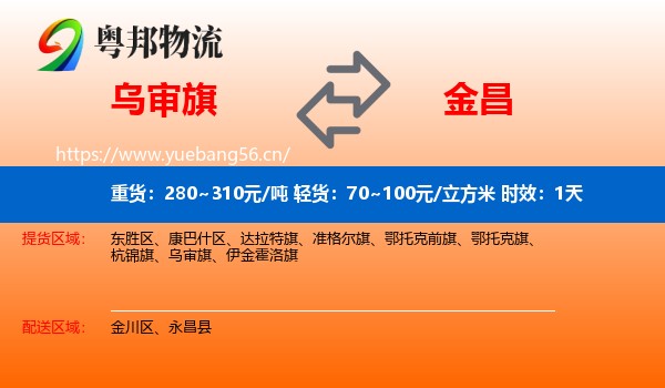 乌审旗到金昌物流 乌审旗到金昌物流专线名片