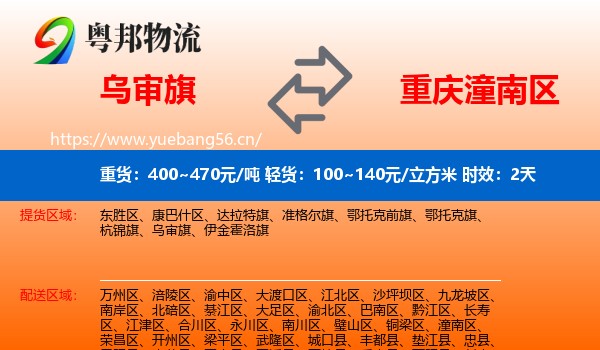 乌审旗到潼南区物流专线名片