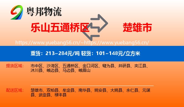 乐山五通桥区到楚雄市物流